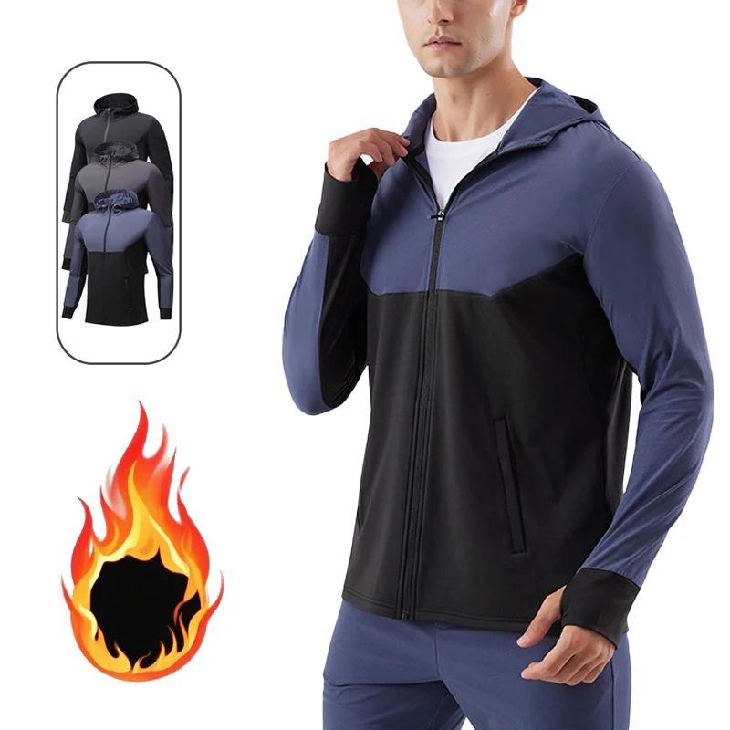 

(S-2XL) Мужская зимняя тренировочная куртка на флисовой подкладке для тренировок, ветрозащитная термозащитная спортивная куртка с капюшоном, толстовка для велоспорта и фитнеса, сращенная