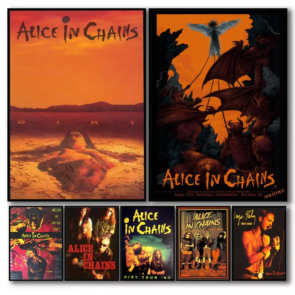 A-Alice in Chains Band Poster Stickers Self-Adhesive Painting Mural Decor Wall Decals for Bedroom Living Room Home HD Gift