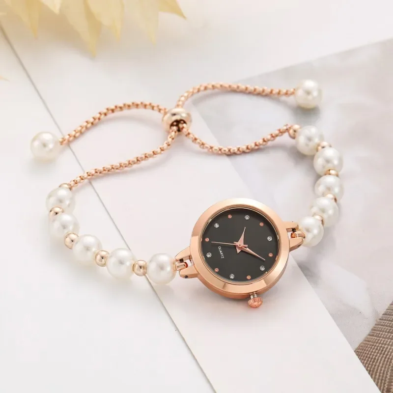 Imitation Pearl Bracelet Quartz Watch Set for Women High-end Fashion Trend Personalized Luxury Brand Design Bracelet Accessories