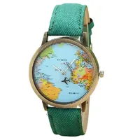 Cool Mini World Fashion Quartz Watch Men Unisex Map Airplane Travel Around The World Women Leather Dress Wrist Watches Versatile