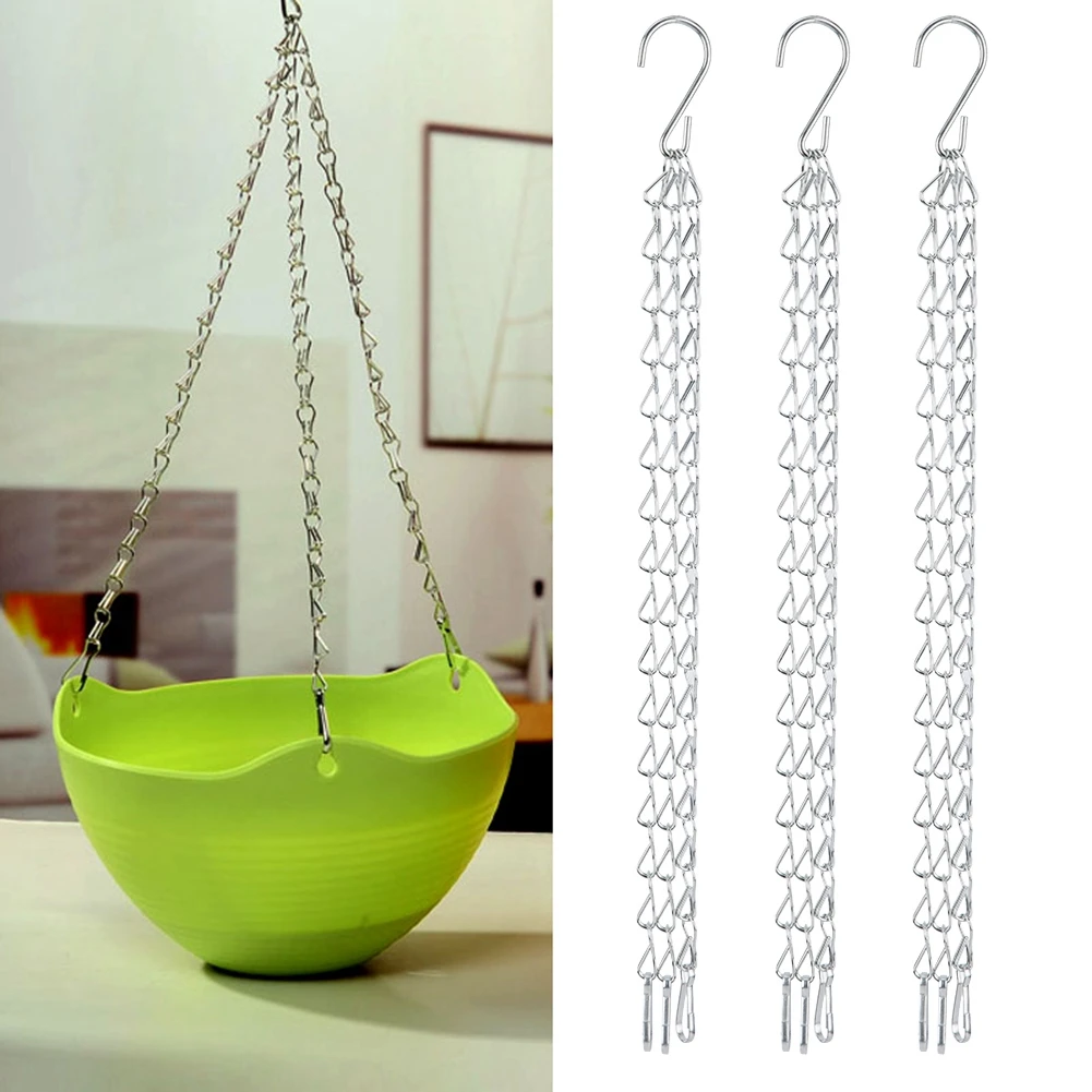 

3Pcs Garden Planter Flower Pot Basket Replacements Sliver Iron Hanging Chain Hooks Set