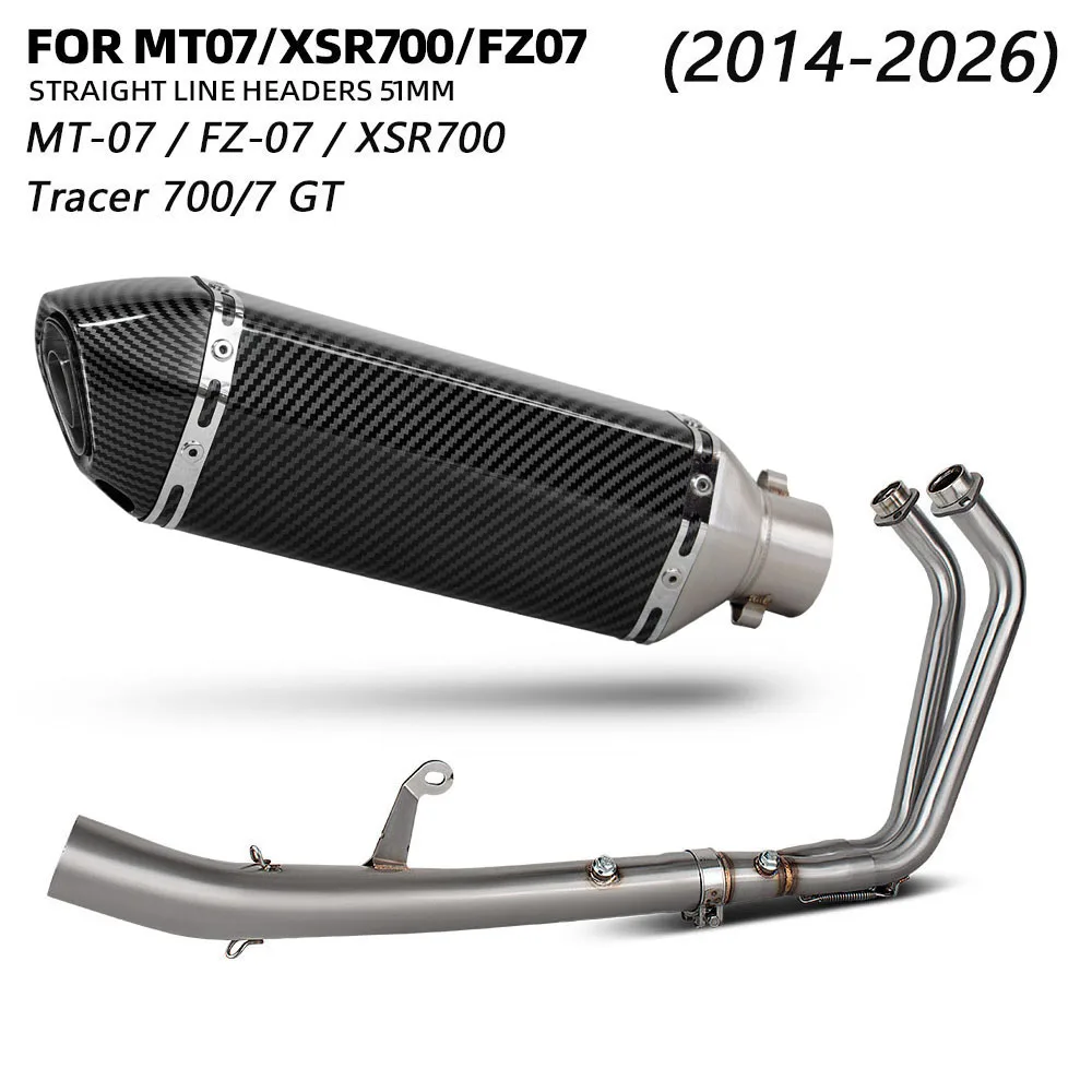 Motorcycle Exhaust full system manifold For Yamaha MT07 MT-07 FZ07 XSR700 Tracer 700/7 GT 2014-2026 motobike escape muffler kit