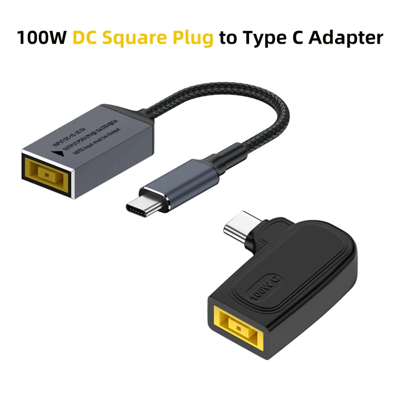 100W USB C PD Fast Charging Cable DC Square Plug to Type C Power Adapter Connector Converter for Lenovo Laptop Charger Cord