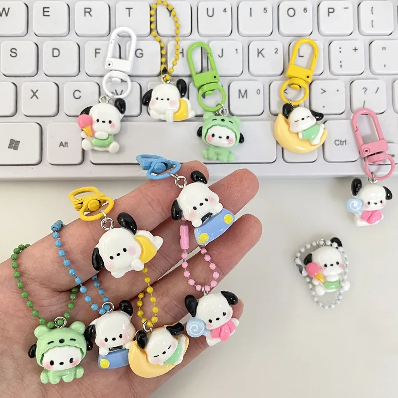 MINISO 1-12PCS Cute Cartoon Anime Dog Charm Keychain Work Card Decoration Couple Backpack Car Key Pendant Children's Party Gift