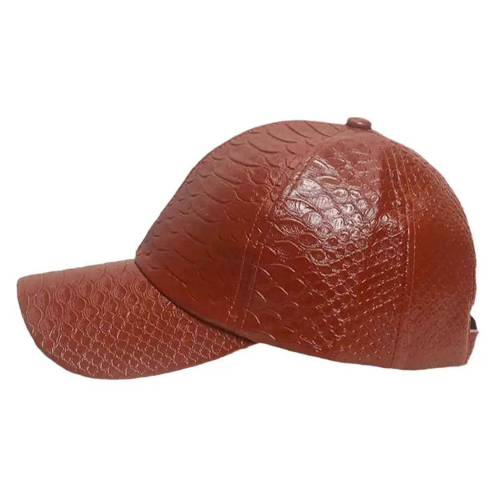 Crocodile Pattern Leather Baseball Caps Casual Outdoor Sports Autumn Winter Snapback Hats Thermal Hats Men Women