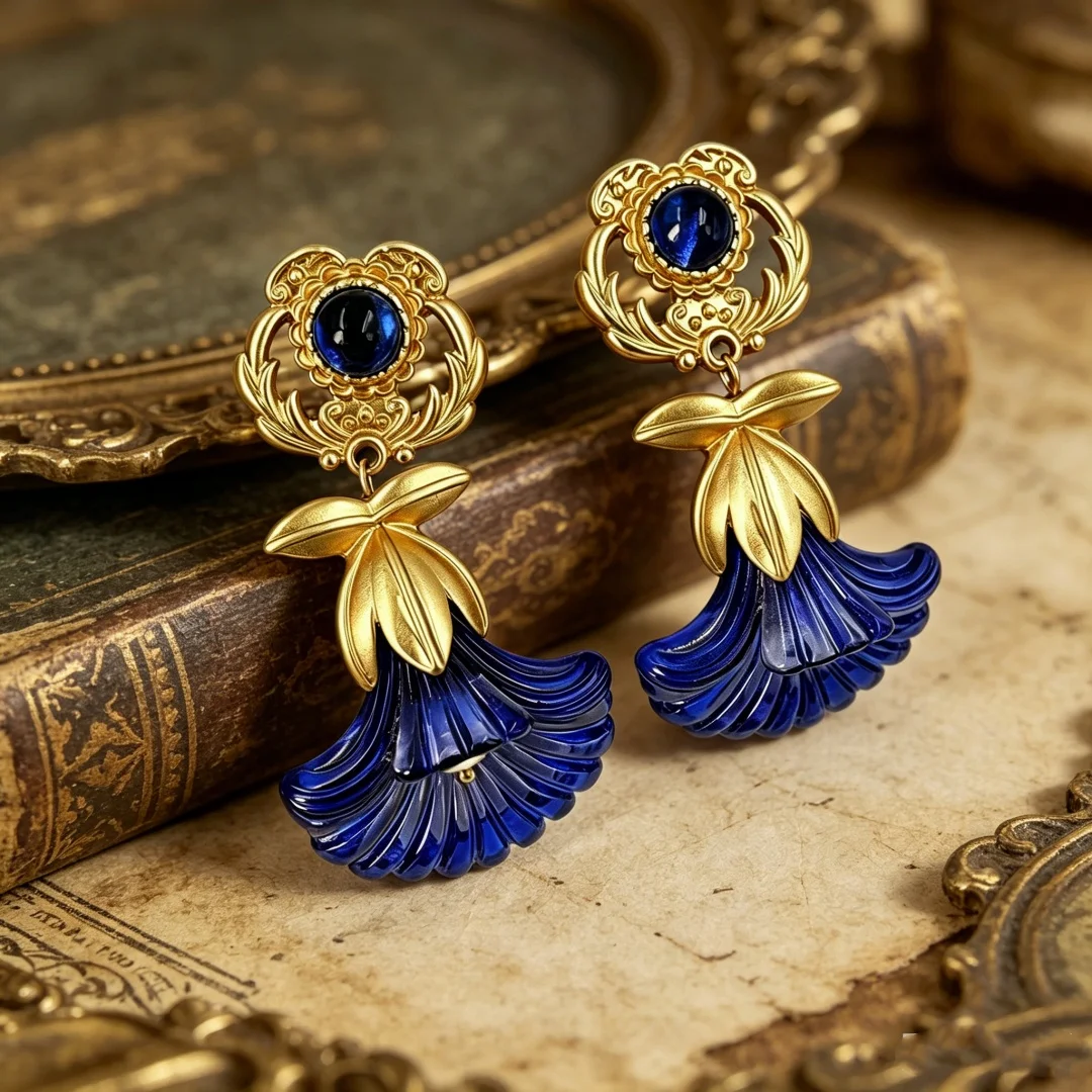 Medieval vintage retro flower pearl earrings palace style western light luxury earrings design earrings for women 0128
