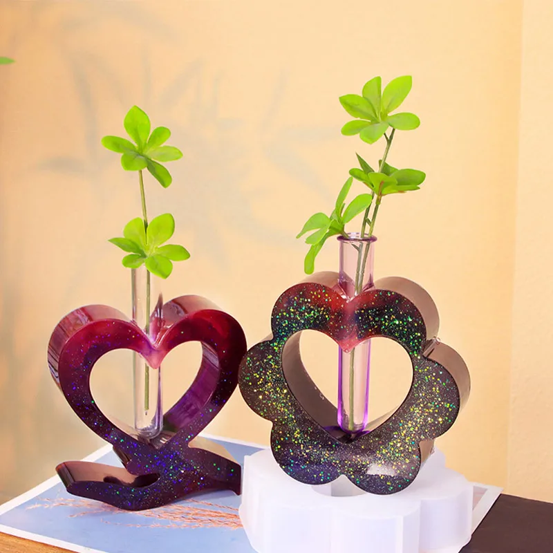 3d Diy Heart Flower Vase Tube Silicone Mold Solid Handmade Arrangement Craft Home Decor Cute Chic Table Decoration Making Crafts