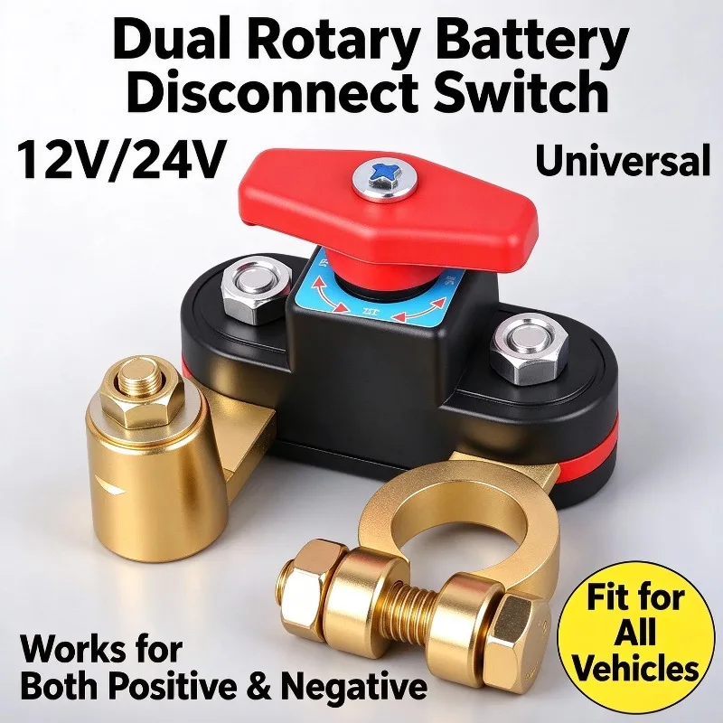 12V 24V Universal Car Battery Disconnect Switch Dual Rotary Power Cut Off Master Switch Isolator for Boat Truck Auto Terminal