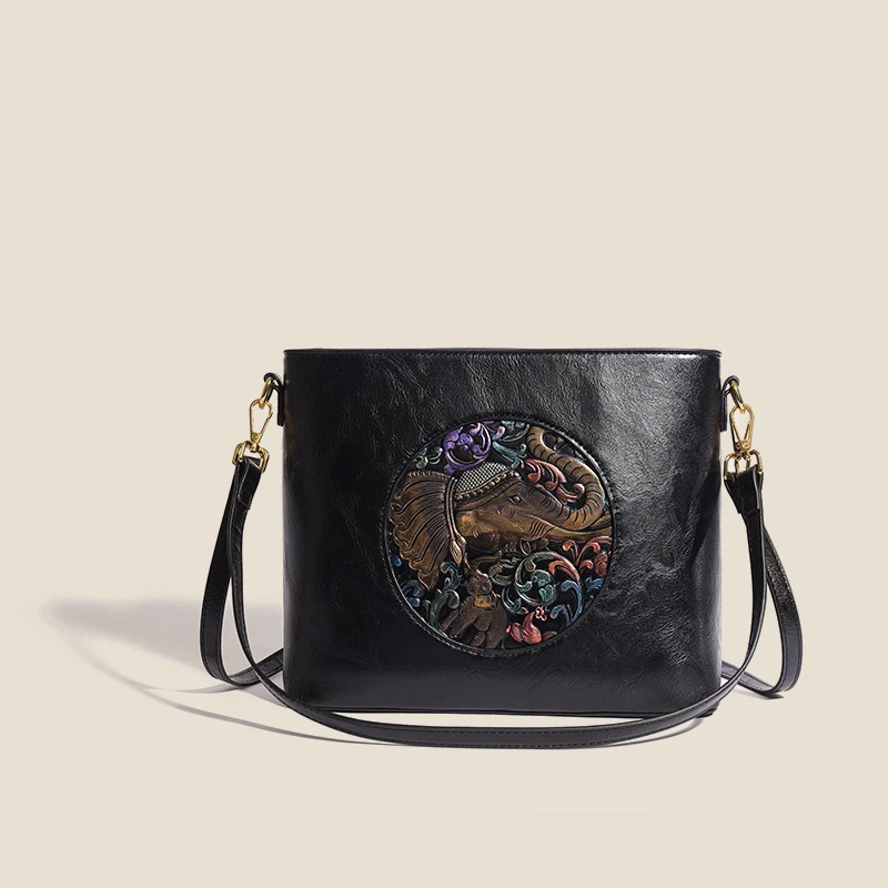 2024 Authentic Genuine Leather Women\'s Shoulder Bag Fashionable Animal Embroidery Pattern Large Capacity Women\'s Shopping Bags