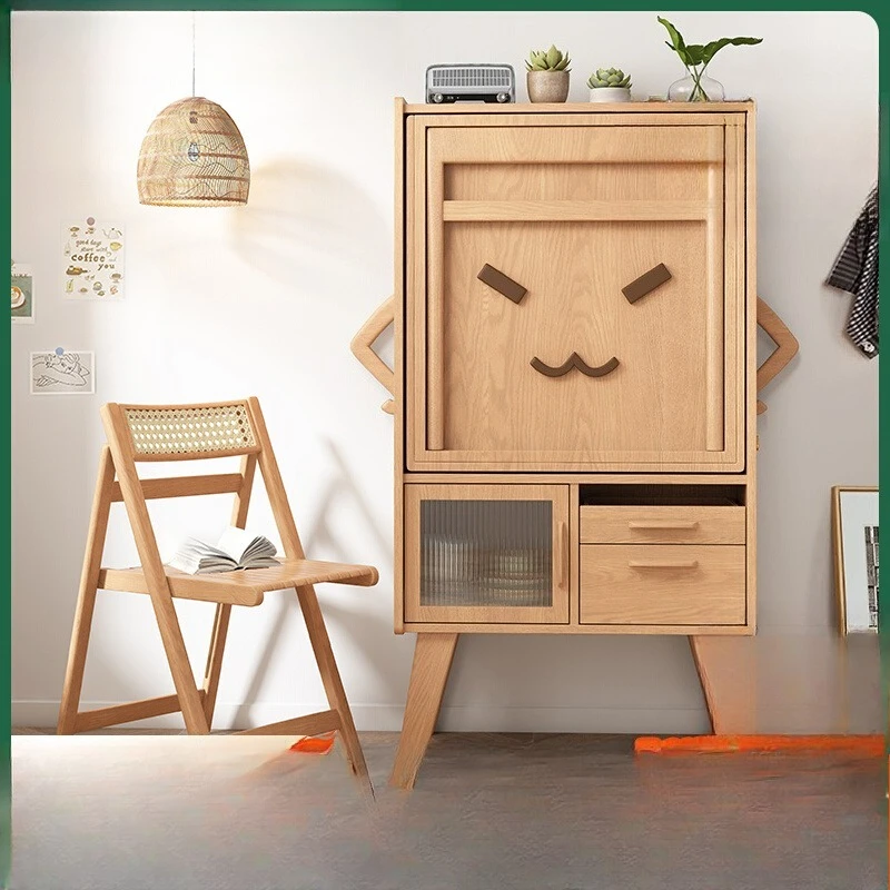 

Household small apartment retractable dining table solid wood rectangular eating table dining side cabinet integrated folding