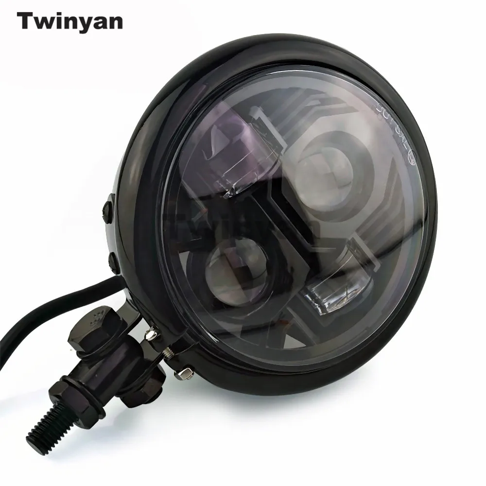 Motorcycle LED Headlight High/Low Beam Head Light Round Retro 12V Headlamp For Harley Bobber Chopper Cafe Racer Universal