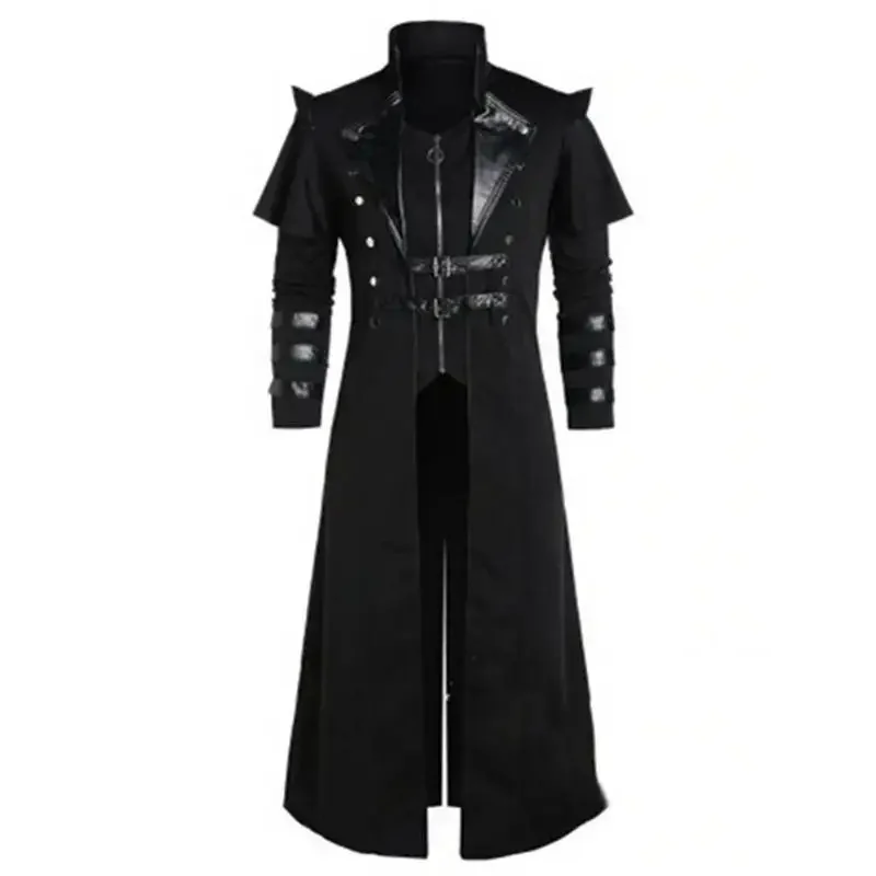Vintage Style Medieval Court Banquet Long Zipper Split Stage Performance Props Clothes Men's Coat Fashion Zippers Punk Tops Man