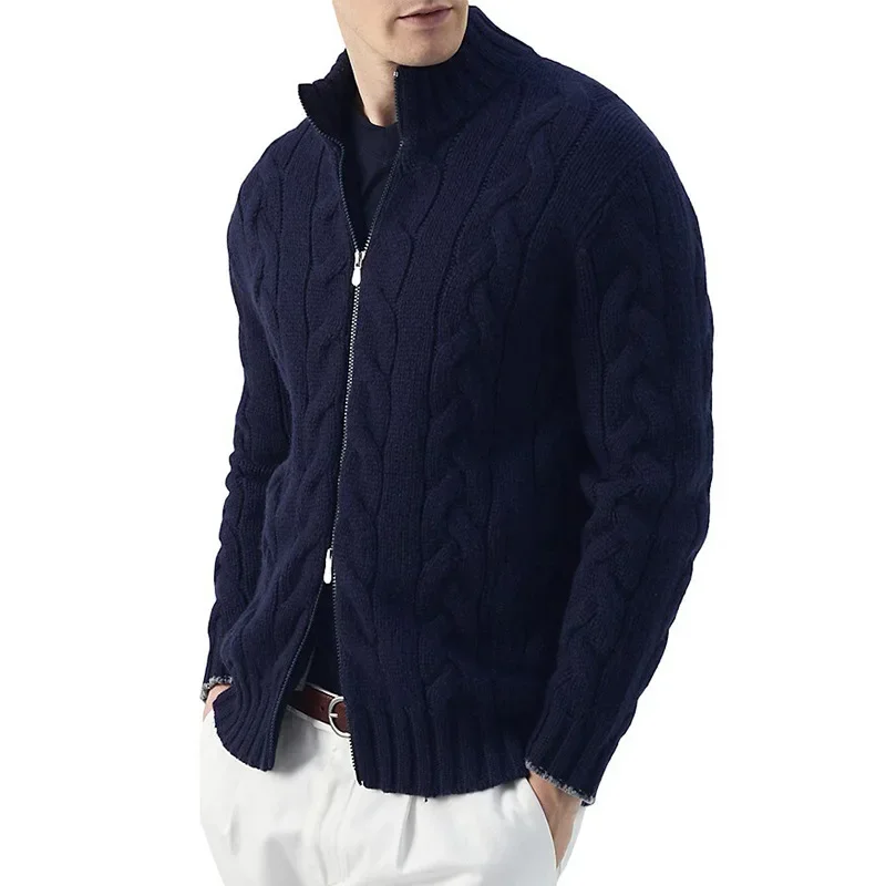 

Autumn and Winter 2023 New Men's Cardigan Semi High Collar Long Sleeve Knitting Fried Dough Twists Coat