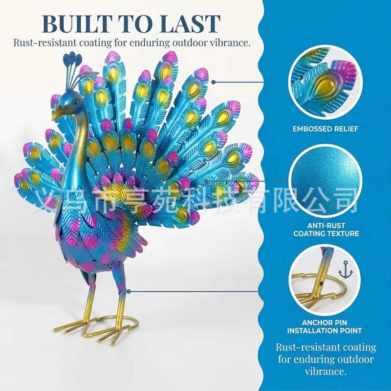 Peacock Craft Metal Statue Outdoor Sculpture Decoration Garden Courtyard Art Home Decor Ornament