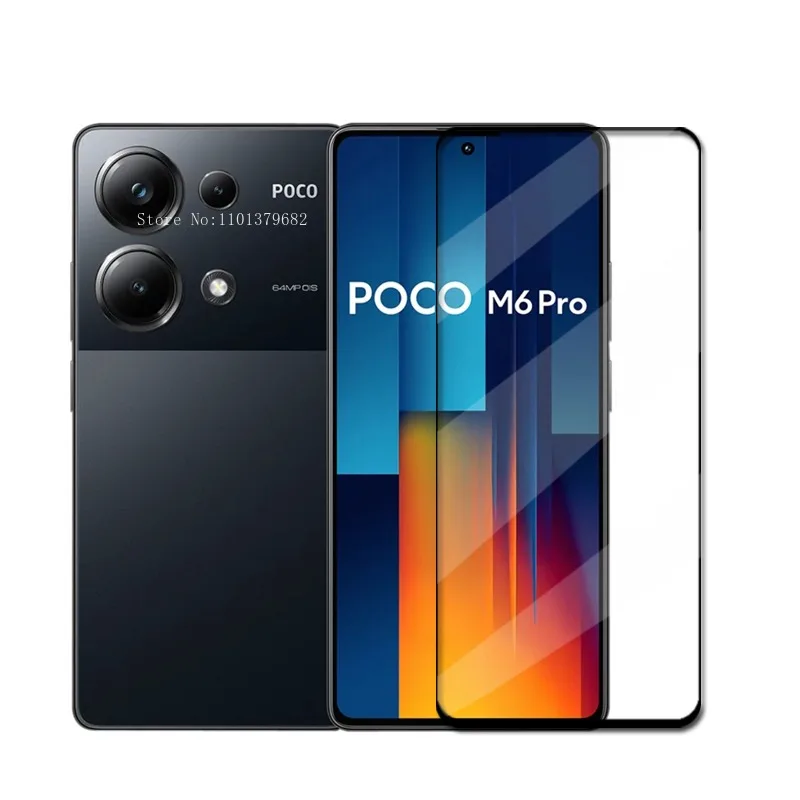 6in1 Full Cover Glass For Poco M6 Pro Tempered Glass Poco M6 Pro Screen Protector HD Protective Phone Film Poco M6 Pro 4G Glass