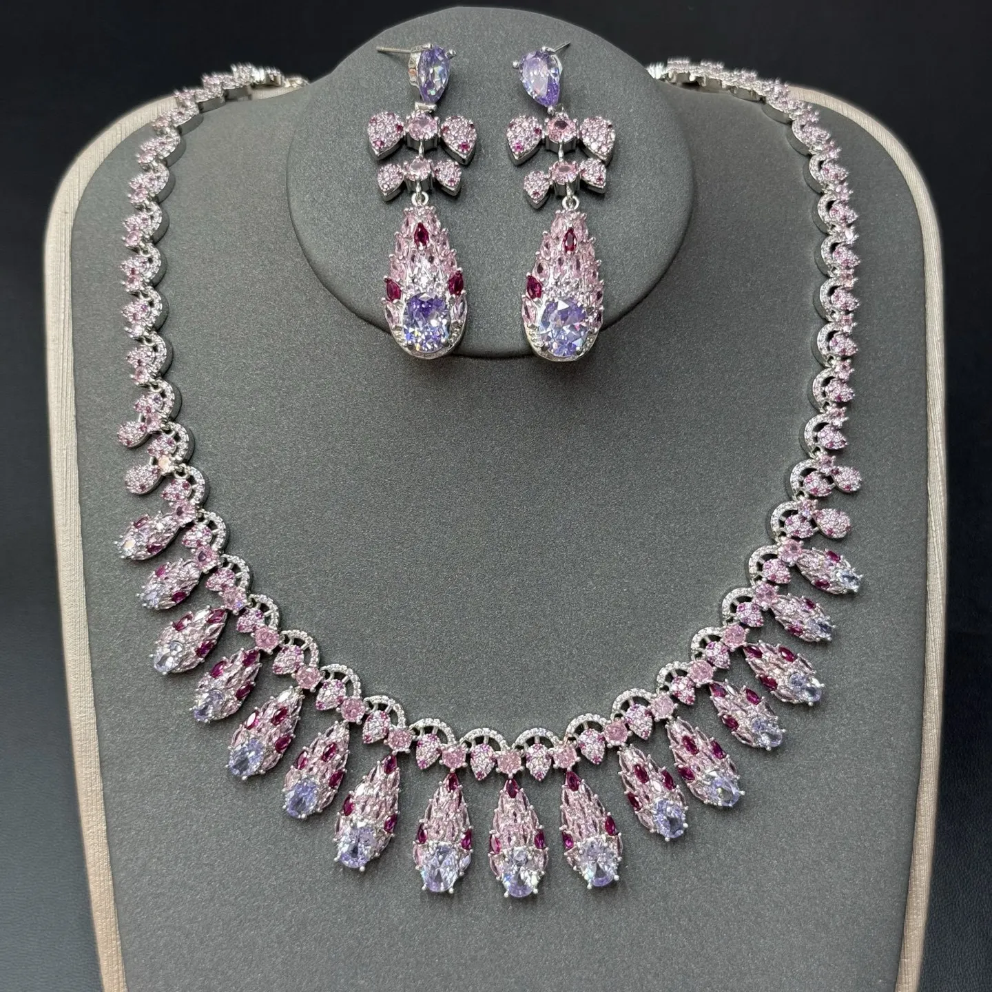 HIBRIDE New Fashion Colored Jewelry Necklace and Earrings Jewelry Women's Wedding Prom Dress Light Luxury Accessories Gift S1273