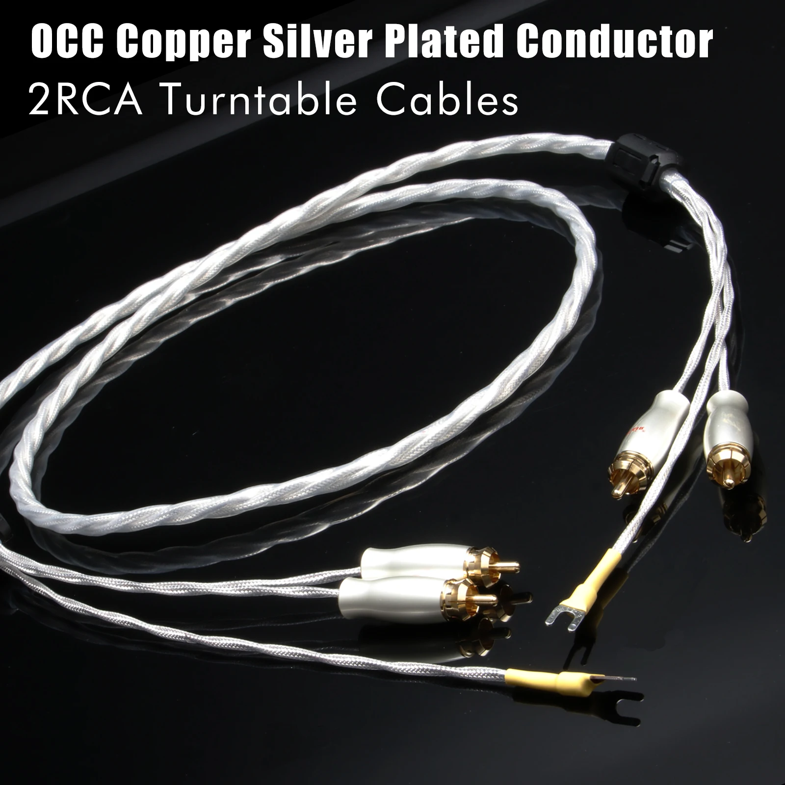 LP Vinyl Record Player Cable Signal Line 7N OCC Copper Silver-Plated Audio Line Singing With Ground Wire Noise Reduction