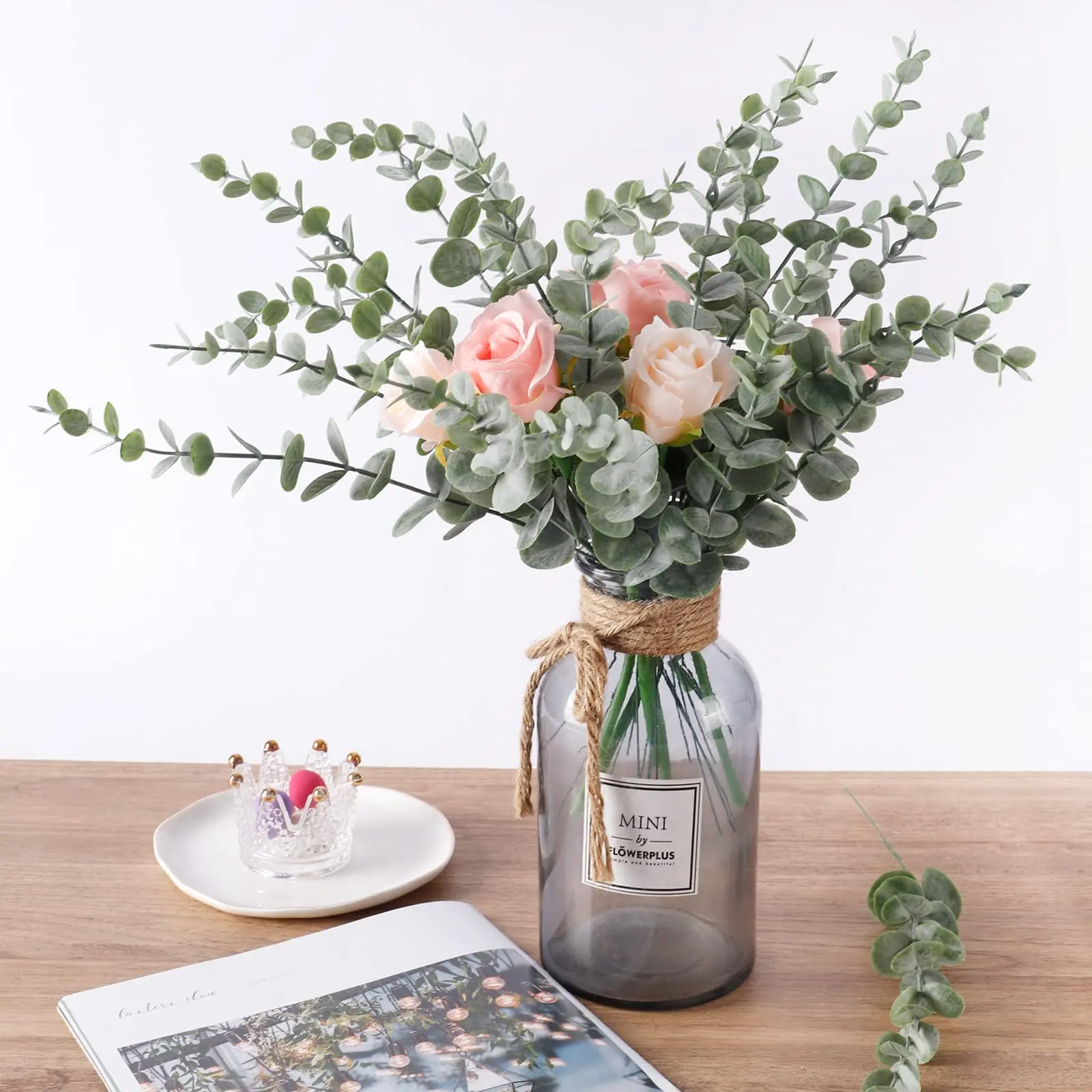10pc 38CM Artificial Plants Eucalyptus Leaves Green Leaf Branches Flowers Wreath DIY Bouquet Centerpiece Wedding Home Decoration