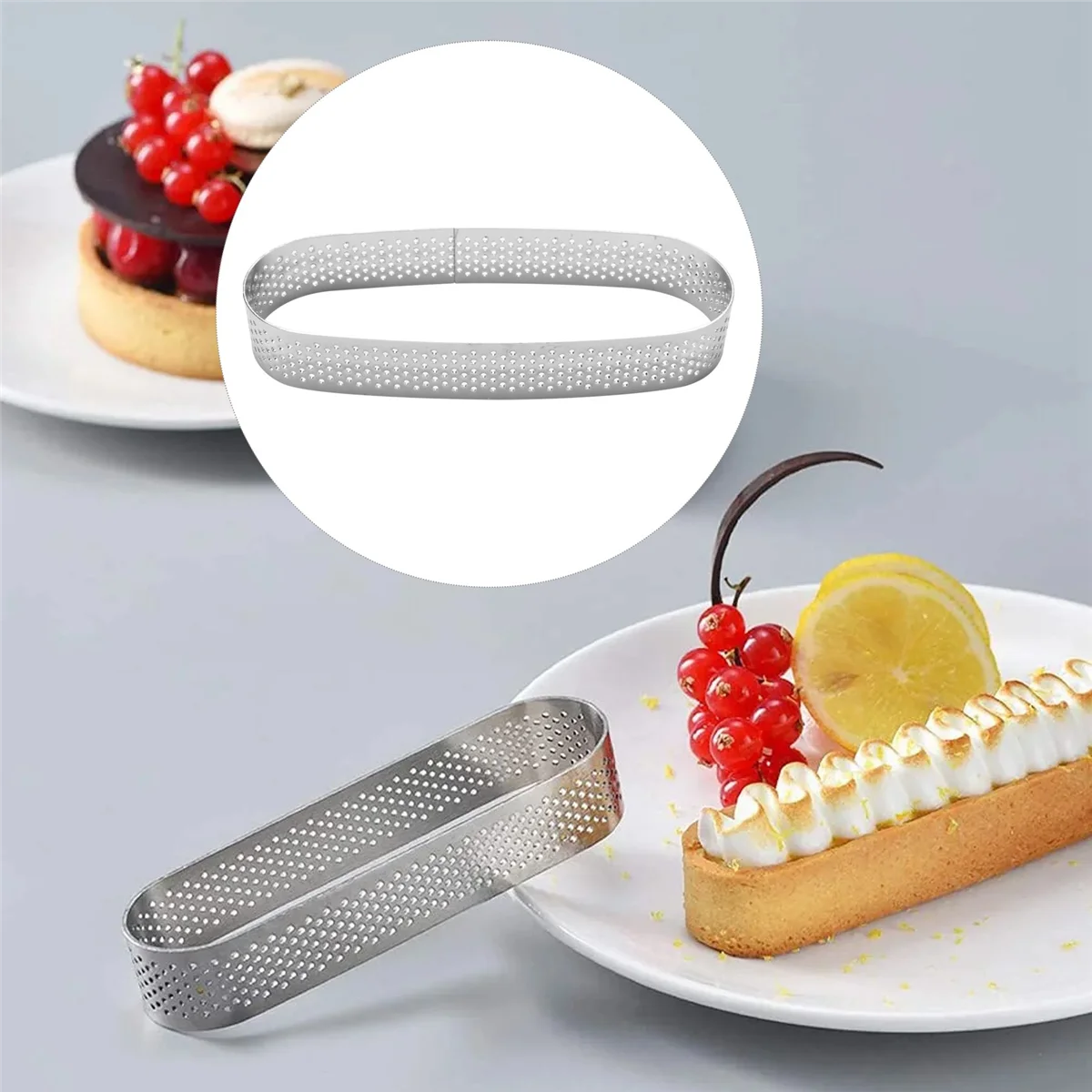 Confezione da 10 anelli ovali per crostate, anello da forno perforato, anello per pasticceria, anelli per stampi per crostate in acciaio inossidabile, anello per crostate da forno