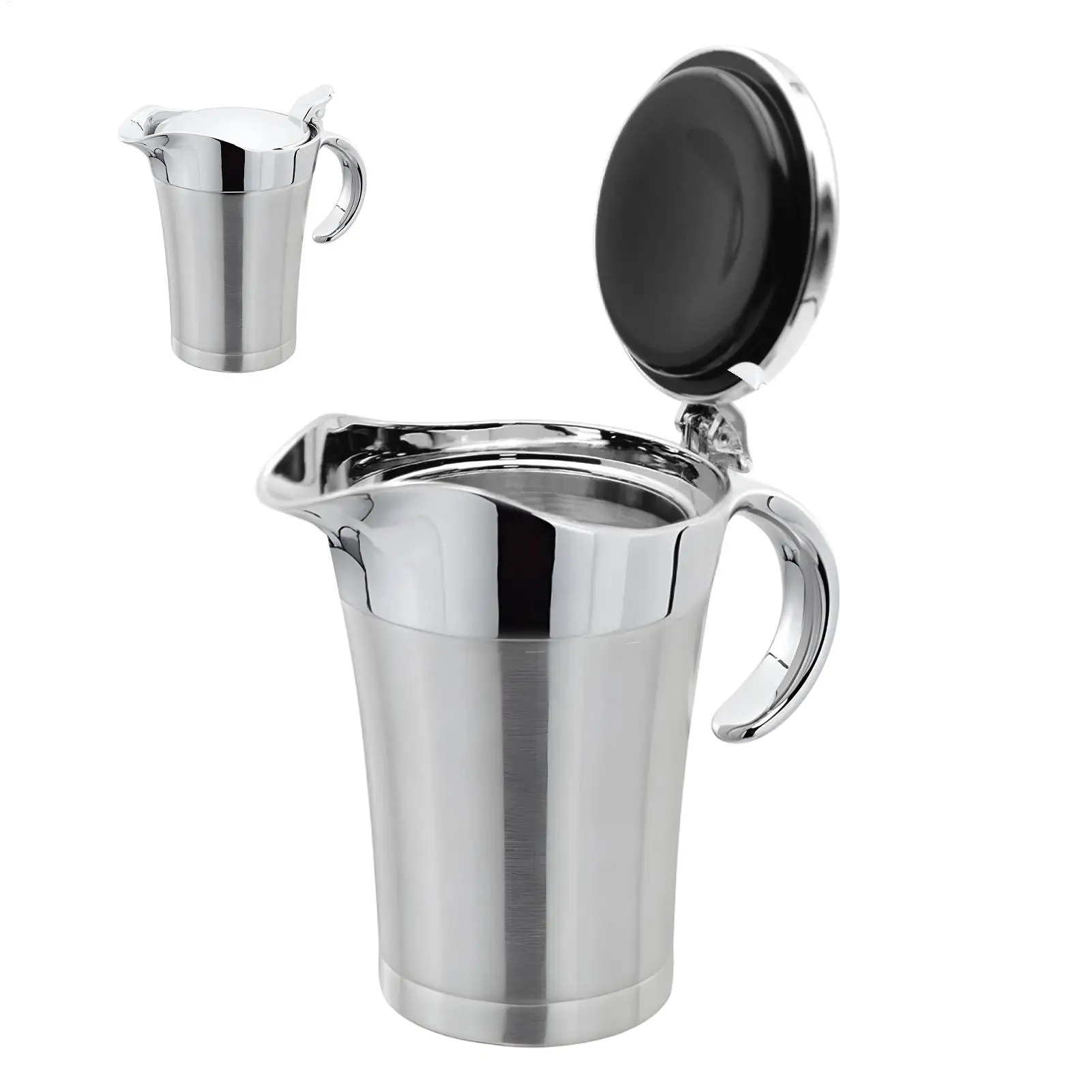 Jarra para salsa de acero inoxidable de 750 ml, dispensador de salsa con doble aislamiento, recipiente para salsa, vinagreta o salsa inglesa con tapa abatible para fiestas en casa.