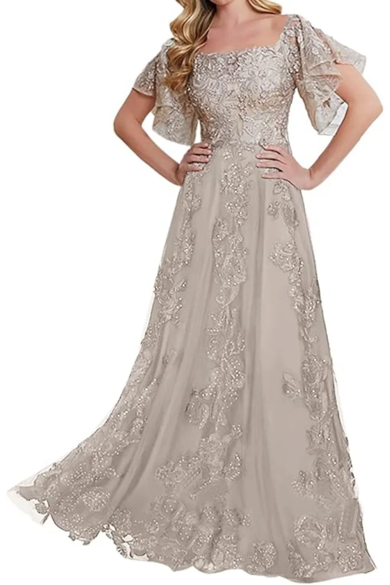 

Laces Appliques Mother of The Bride Dresses for Wedding Short Sleeve Mother of Groom Dress Formal Evening Gowns