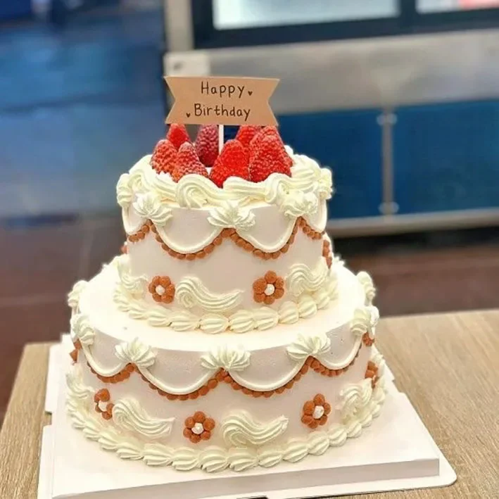 Double-layer Simulated Birthday Cake Model Decoration Fake Fruit Cake Sample Ornaments Banquet Party Display Photography Props