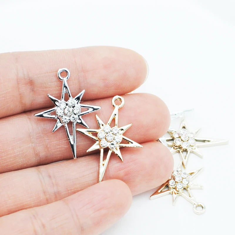 10PCS/Lot Metal Pendants Silver Color Charms Crosses&Star Shape DIY Charm With Rhinestone Charms For DIY Jewelry Making