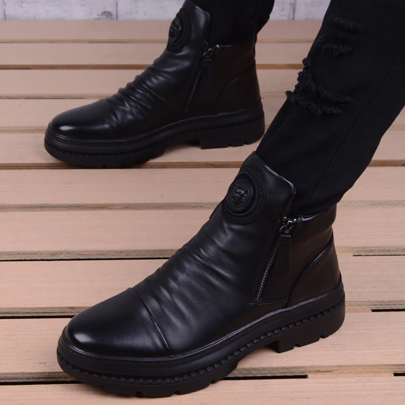 

mens casual business office formal dress chelsea boots platform shoes genuine leather boot black ankle botas hombre chaussure