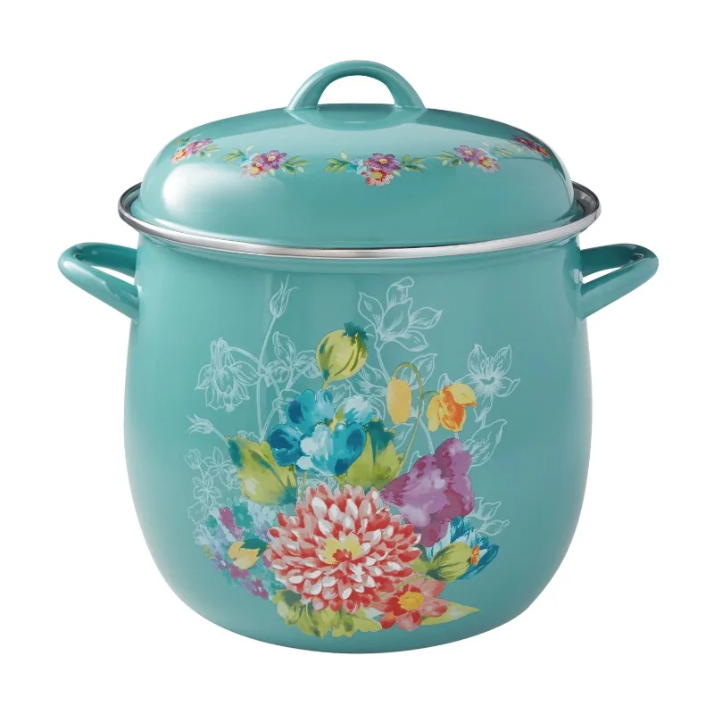 

12-Quart Enamel on Steel Stock Pot, Teal