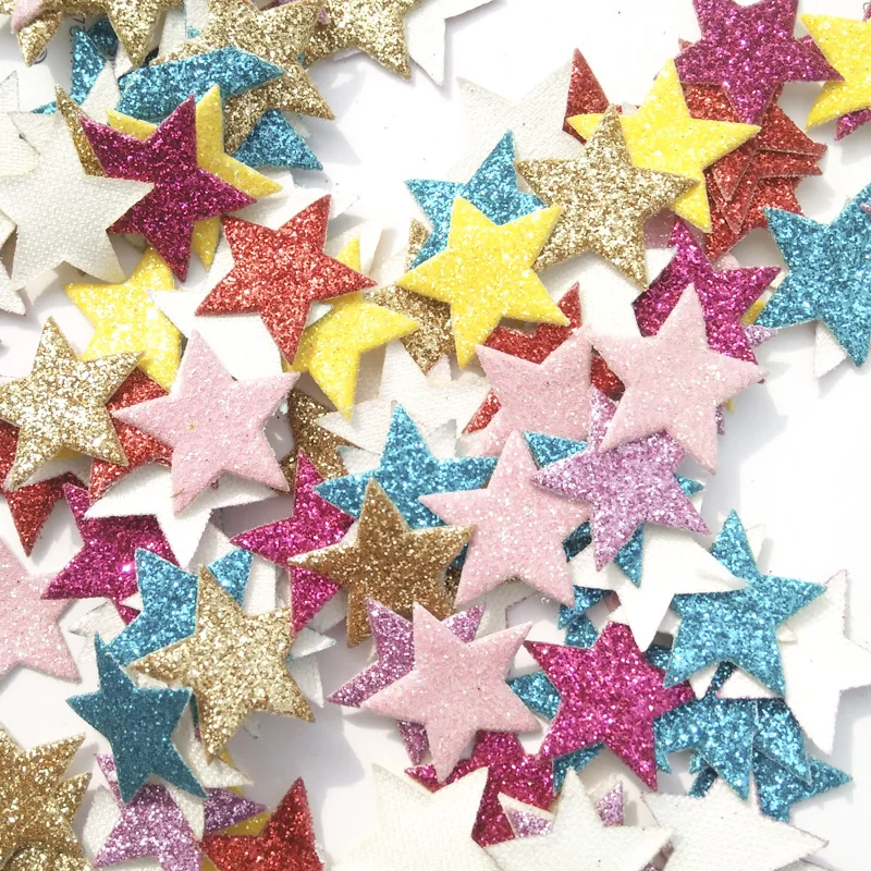 100Pcs 20mm Mixed Colors Padded Glitter Leather Star Appliques/Scrapbooking Craft Card Making Crafts Ornament Accessories