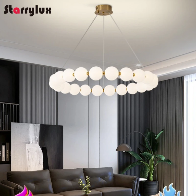 

French Cream Style Buddhist Beads Chandelier, Nordic Modern Pendant Light for Living Dining Room