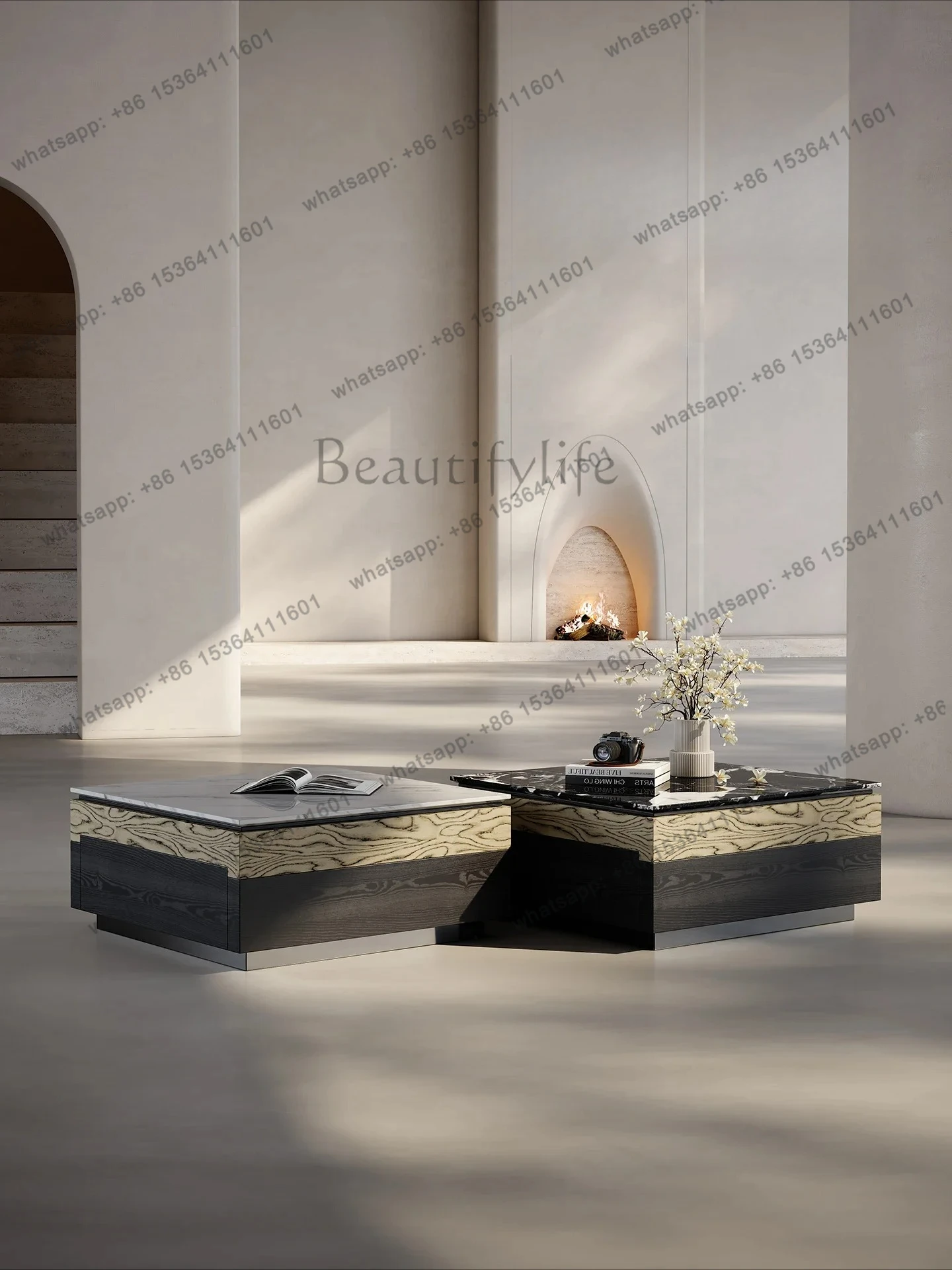 

Luxury stone square coffee table combination living room home high-end Italian minimalist light luxury high-end coffee table