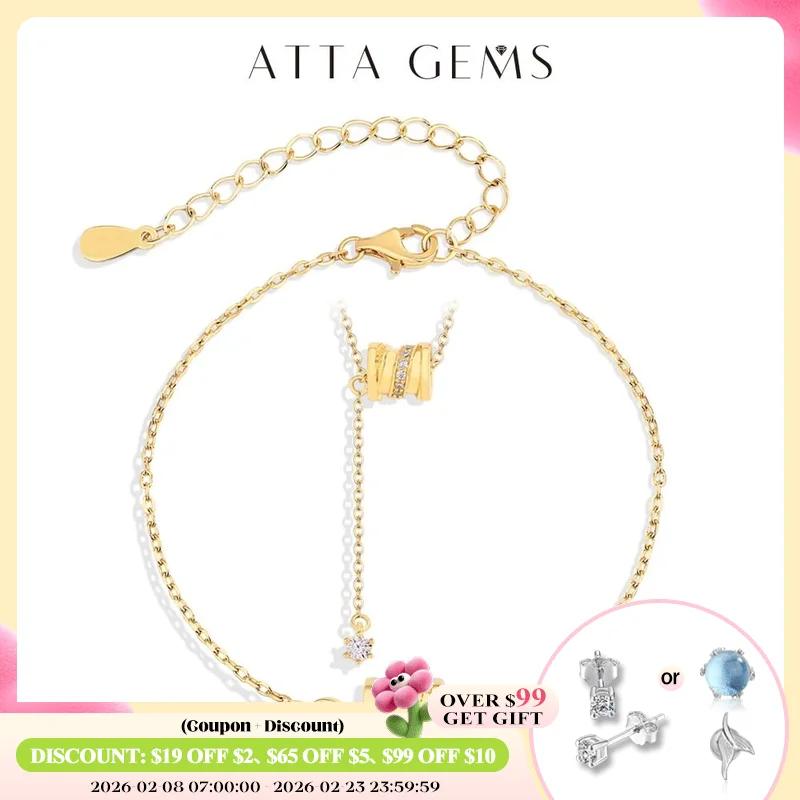 

ATTAGEMS Moissanite Bracelet Pendant Necklace for Women Jewelry Set 925 Sterling Silver Round Wheel Engagement Wedding Gift 2PCS