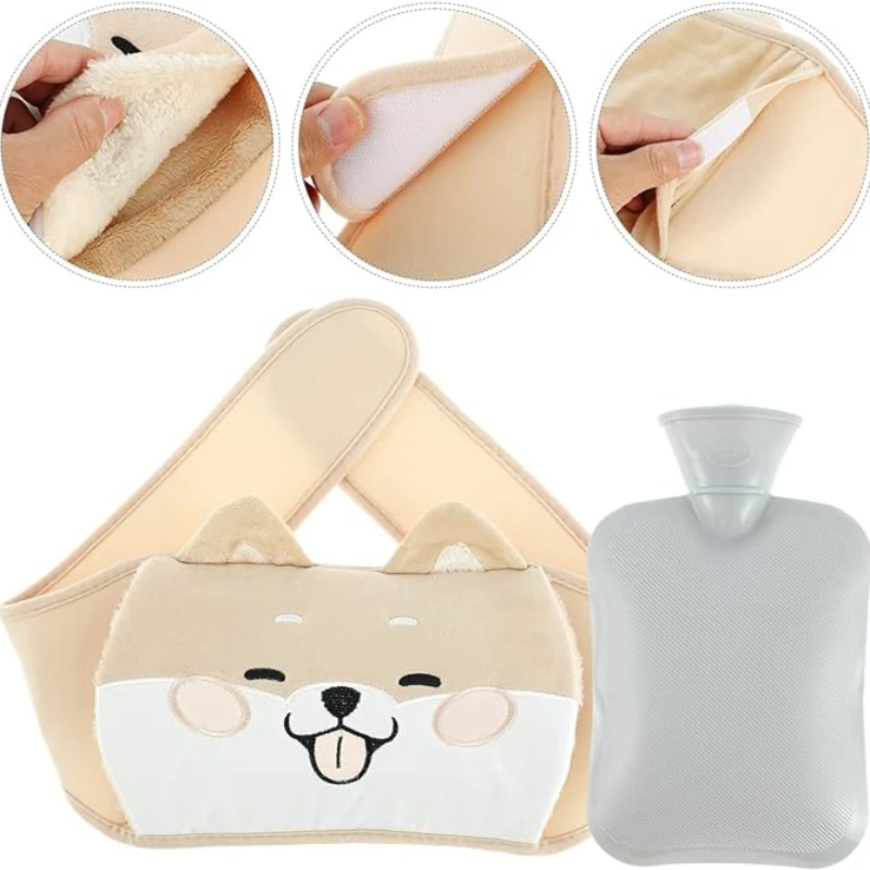 Cartoon Hot Water Bottle with Waist Cover Wrap Around Warm Water Bag Belt Hand Warmer Pocket for Menstrual Cramps Pain Relief