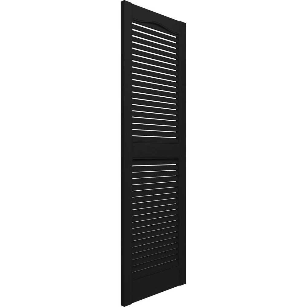 Durable Vinyl Cathedral Top Open Louver Shutters Pair Easy Install Weather Resistant Exterior Window Accents Color Matching