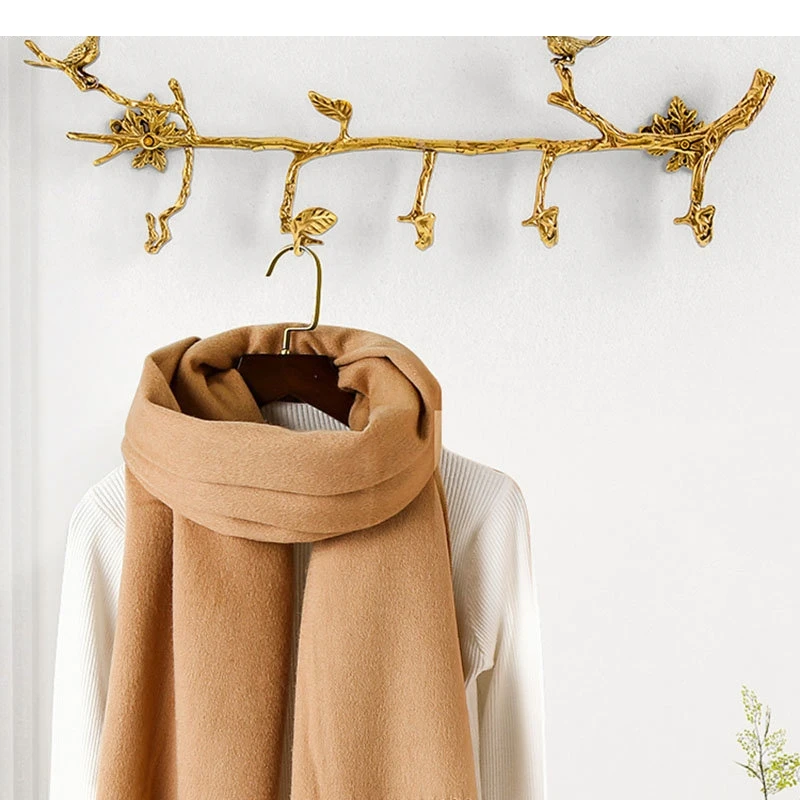 Branch Shape Brass Clothes Hook Bedroom Wardrobe Wall-mounted Bathroom Storage Towel Rack Home Decoration
