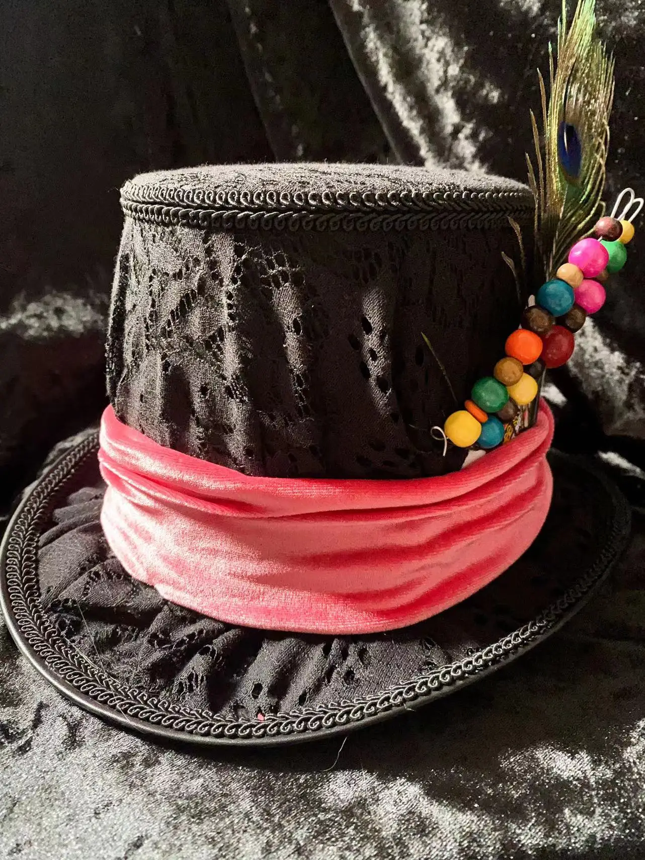 New Mad Hatter Cos Top Hat Stage Show Performance Studio Photography Props Catwalk Curled Flat Top Lace Hat Pirate Hat