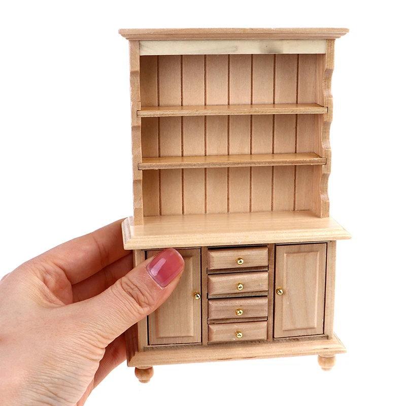 1PCS 1:12 Dollhouse Miniature Wood Display Cupboard Shelf Cabinet For Doll House Furniture Decor  Accessories