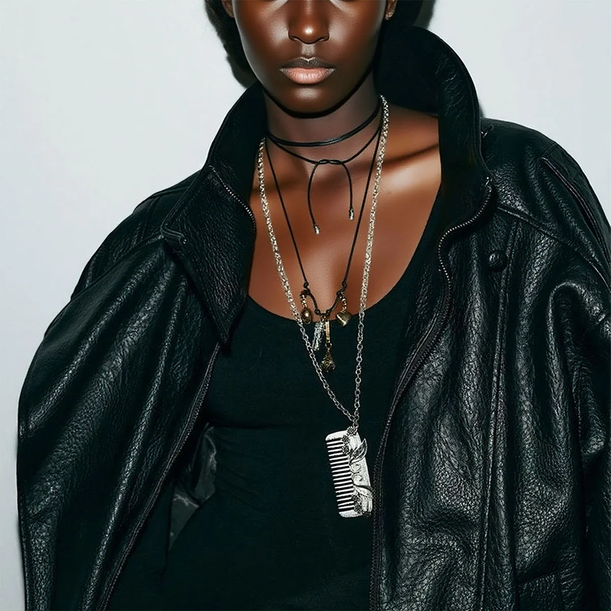 

New ZAA Personality Double-layer Comb Pendant Necklaces for Women Holiday Party Jewelry Neck Accessories