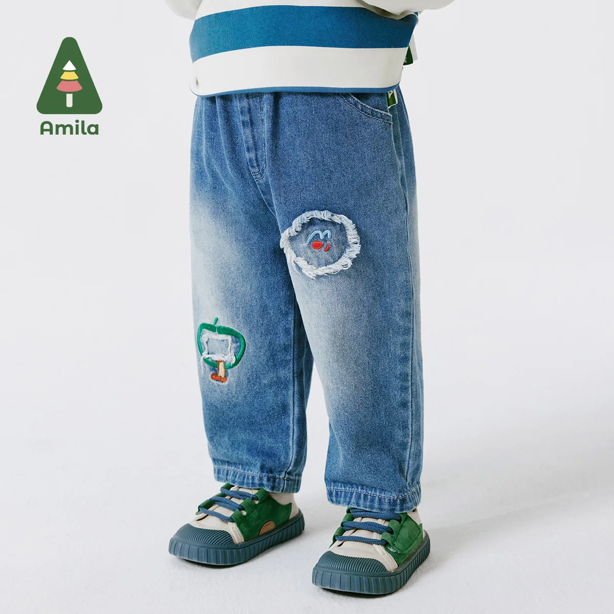 Amila Baby Jeans 2024 Spring New Cowboy Soft Skin-friendly Delicate Pure Cotton Boys\' Casual Trousers