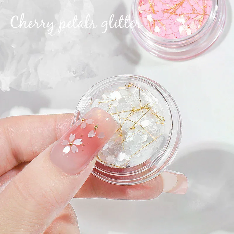 /YOV/Flower Petal Nail Charm 3D Cherry Blossoms Slices Gold Steel Beads Nail Art Decoration Spring Manicure Sequin 1Box