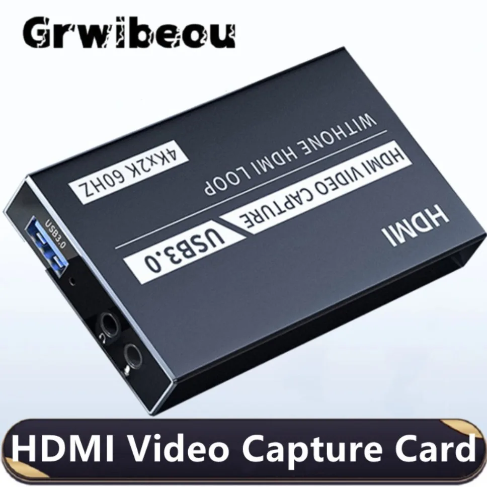 USB 3.0 HDMI Video Capture Card 4K60Hz Game Recording Live Streaming USB3.0 Video Grabber 1080P@60Hz HDMI Loopout for PS4 Camera