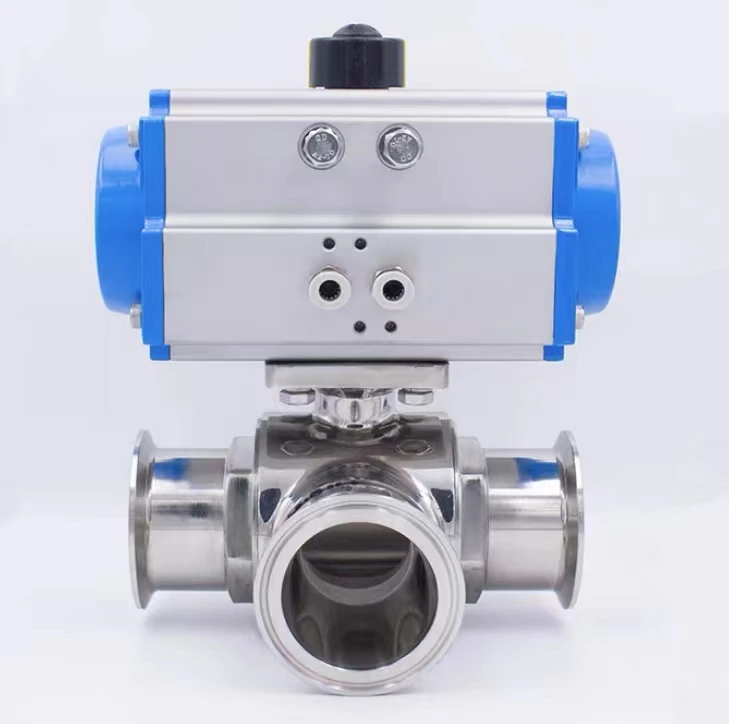 T Type L Type Gateway DN32 DN38 DN40 Sanitary Aluminum Pneumatic Three Way Tri Clover Clamp Ball Valve