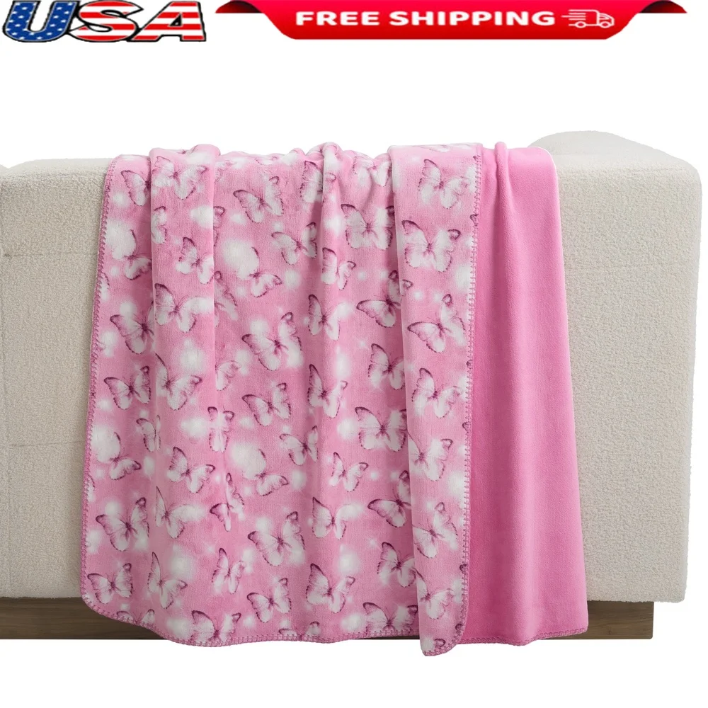 Übergroßer wendbarer Plüsch-Überwurf, weiche, gemütliche Schmetterlinge, rosa Decke für Erwachsene und Teenager, luxuriöse Mikrofaser, maschinenwaschbar