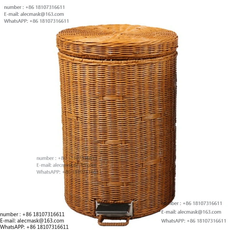 

Creative pedal large bathroom trash can household bamboo woven toilet paper basket trash can living room bedroom with cover kitc