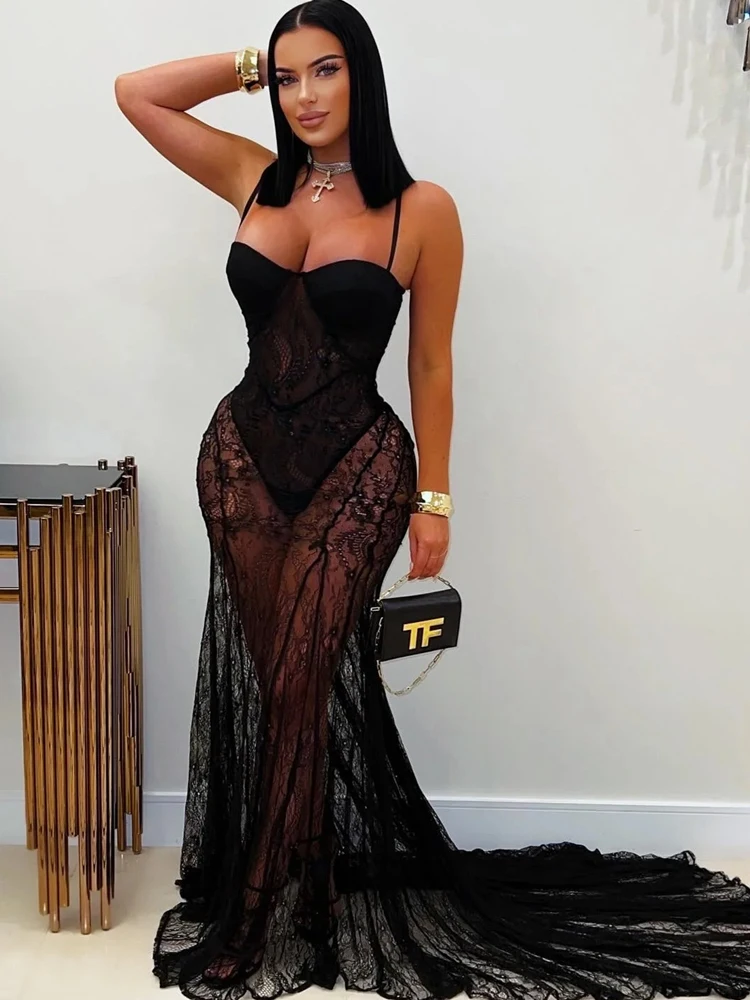 Beyprern جميلة شفافة الدانتيل الأزهار داخلية فساتين عيد ميلاد المرأة منظور بقماش شفاف ليلة خارج فستان ملابس خاصة #2