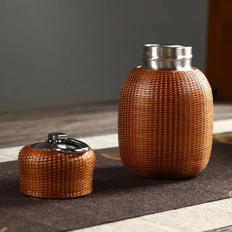 200ml thermos cup, hand-woven bamboo, stainless steel, vintage, business gifts, hot and cold, portable water bottle