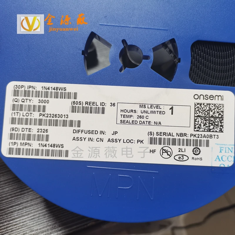 (100PCS) 1N4148WS SOD-323 Screen T4 Independent forward voltage drop (Vf): 1.25V@150mA switching diode