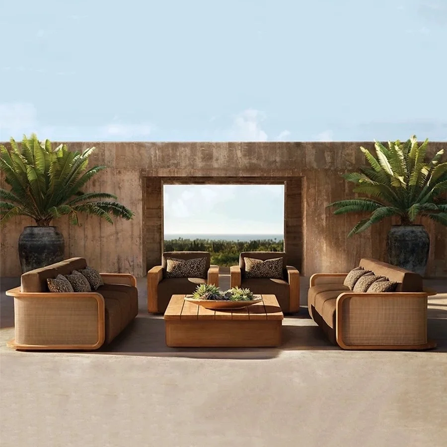 #Teak Modern Simple Design Outdoor Sofa Waterproof Sunlight Courtyard Outdoor Hotel Solid Wood Chair