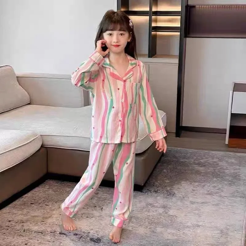 Girl's Pure Cotton Pajama Set Stylish Seasonal Home Wear for Tween Girls 2 Piece Long Sleeve Comfortable Sleepwear